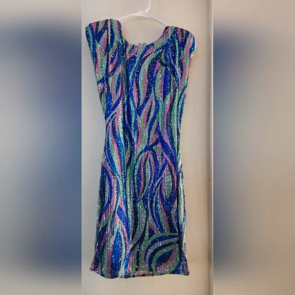 Hailey Sequin Mini Dress Blue/combo